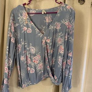 Mudd Floral Blouse in Blue and Pink